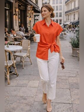 ZARA Blogger Favorite Coral Tie Waist Blouse ✨ Chic City Brunch Top